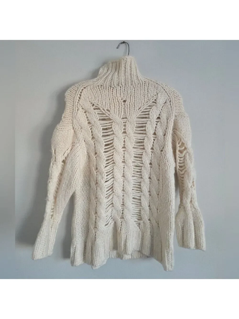ZARA | Blogger Favorite Thick Cable Openwork Knit Turtleneck Sweater cream Sz S - Picture 4 of 6
